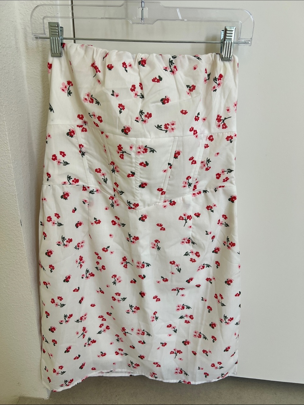 Princess Polly White Strapless Floral Mini Dress - Red & Pink Blossoms
